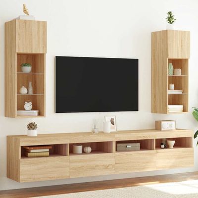 vidaXL TV skrinky s LED svetlami 2 ks dub sonoma 30,5x30x90 cm