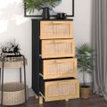 vidaXL Komoda čierna 40x30x90 cm masívna borovica a prírodný ratan