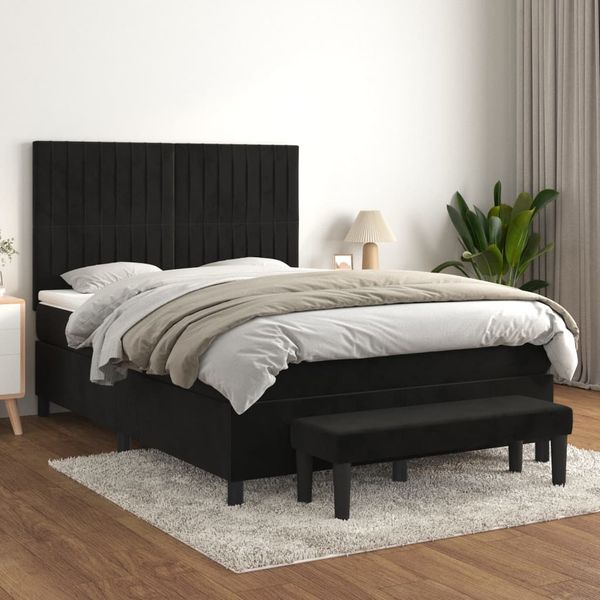 vidaXL Posteľný rám boxspring s matracom čierny 140x190 cm zamat
