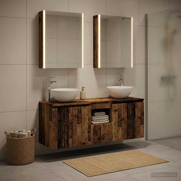 vidaXL Set kabinetov do kúpeľne 5 pcs Staré drevo 53 x 15,5 x 70 cm