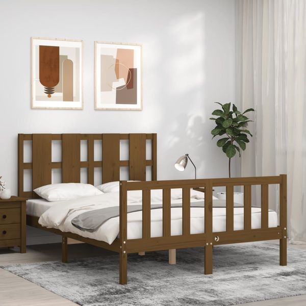 vidaXL Posteľný rám s čelom medovohnedý dvojlôžko drevený masív