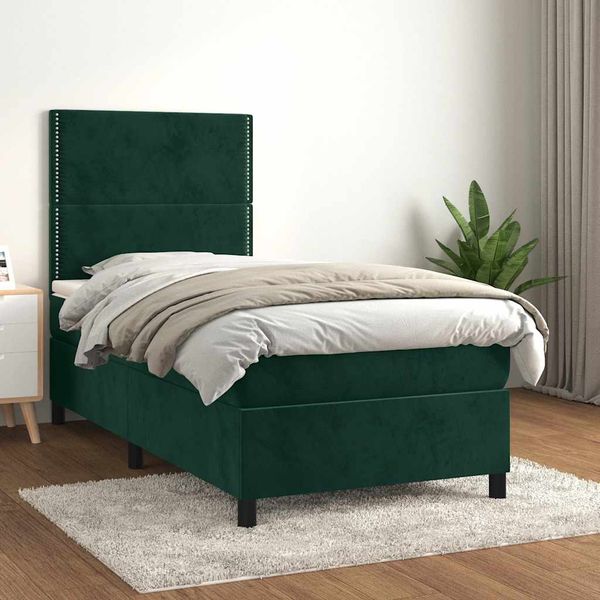vidaXL Posteľný rám boxsping s matracom tmavozelený 90x200 cm zamat