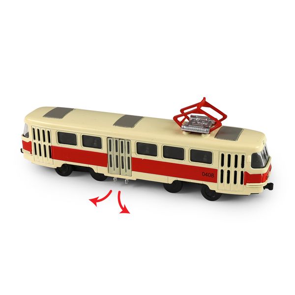 Kovová česká retro električka červená 16 cm - otváracie dvere