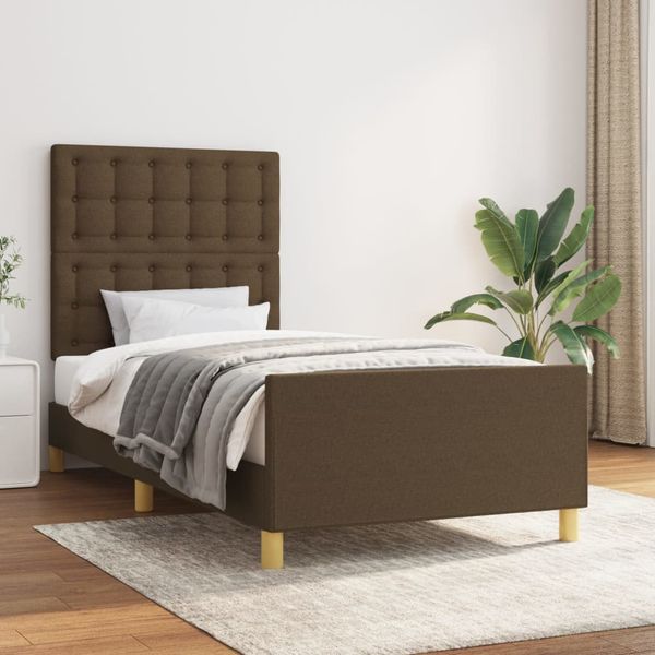 vidaXL Posteľný rám s čelom tmavohnedý 90x190 cm látka
