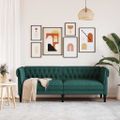 vidaXL Pohovka Chesterfield 3-miestna tmavozelená látka
