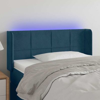 vidaXL Čelo postele s LED tmavomodré 83x16x78/88 cm zamat