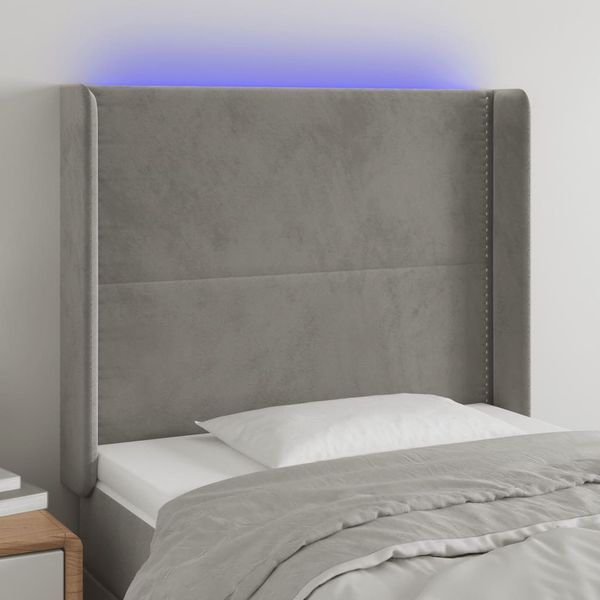vidaXL Čelo postele s LED bledosivé 103x16x118/128 cm zamat