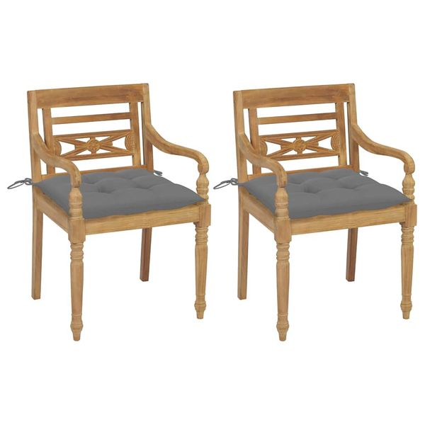 vidaXL Batavia stoličky 2 ks so sivými vankúšmi masívny teak