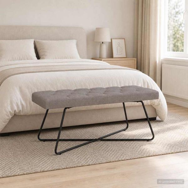 vidaXL Lavica s gombíkovým prešívaním Sivohnedá 110 x 40 x 46 cm Látka