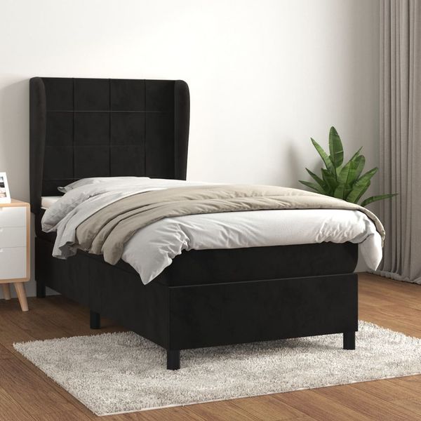 vidaXL Posteľný rám boxspring s matracom čierny 100x200 cm zamat