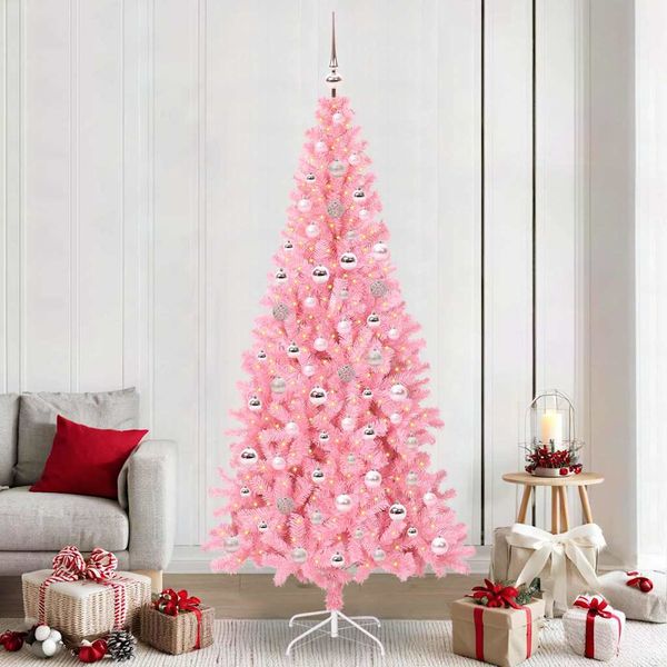 vidaXL Vianočný stromček s 300 LED-i so stojanom Ružová 240 cm PVC