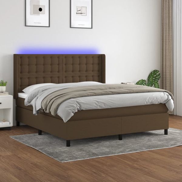 vidaXL Posteľ boxsping s matracom a LED tmavohnedá 160x200 cm látka