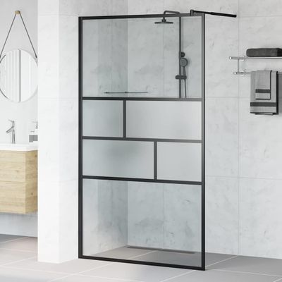 vidaXL Stena walk-in sprchy Čierna 115 x 195 x 0,5 cm Sklo a hliník