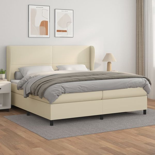vidaXL Boxspring posteľ s matracom krémová 200x200 cm umelá koža