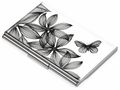 #CDC10-A152 Troika BLACK FLOWERS Ploché puzdro na 11 vizitiek, bielo-čierne, motív kvetov