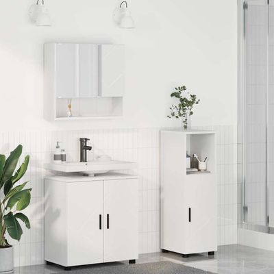 vidaXL Sada kúpeľňového nábytku 3 pcs Biela Kompozitné drevo & Kov
