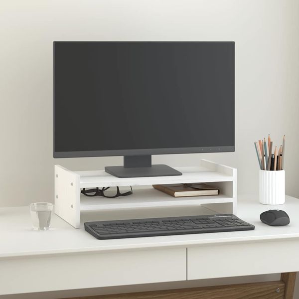 vidaXL Stojan na monitor biely 50x27x15 cm masívna borovica