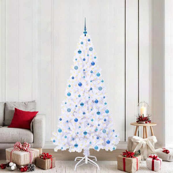 vidaXL Umelý vianočný stromček s 300 LED-i Biela 210 cm PVC a oceľ