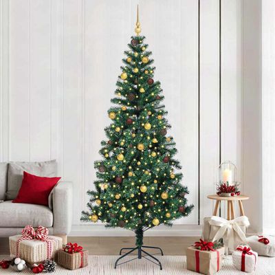 vidaXL Umelý predsvietený vianočný stromček Zelená 240 cm PVC a kov