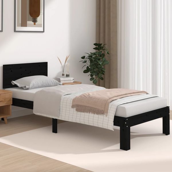 vidaXL Posteľný rám čierny drevený masív 75x190cm malé jednolôžko