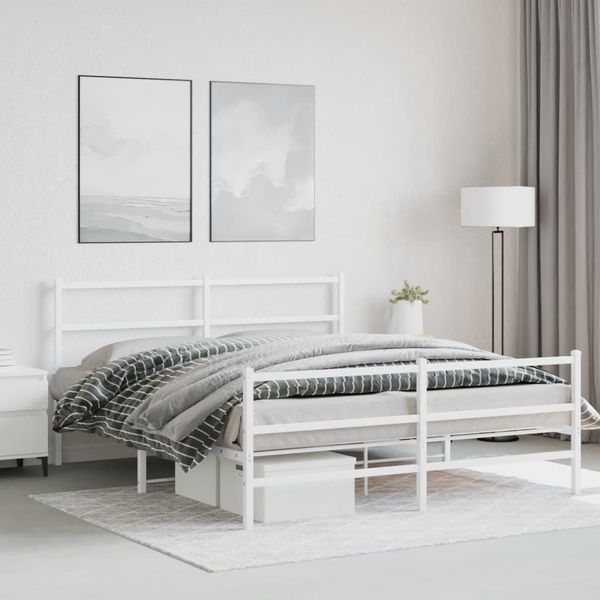 vidaXL Kovový rám postele s predným a zadným čelom biely 150x200 cm