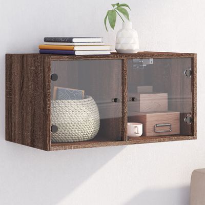 vidaXL Bočná skrinka so sklenenými dvierkami hnedý dub 68,5x37x35 cm