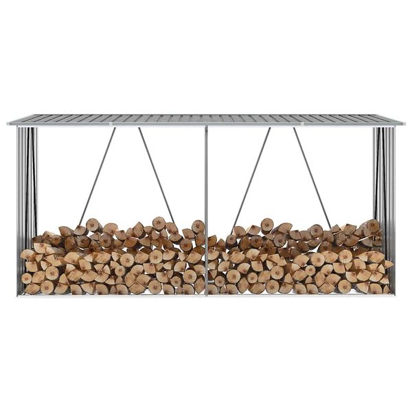 vidaXL Záhradná kôlňa na drevo galvanizovaná oceľ 330x84x152 cm sivá