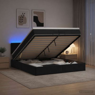 vidaXL Ottoman posteľ s matracom a LED Čierna 200 x 200 cm Zamat