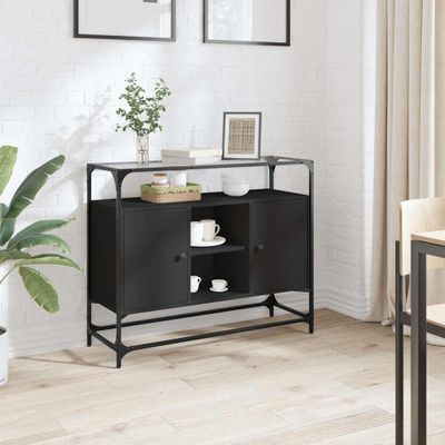 vidaXL Komoda so sklenenou doskou čierna 98x35x81 cm kompozitné drevo
