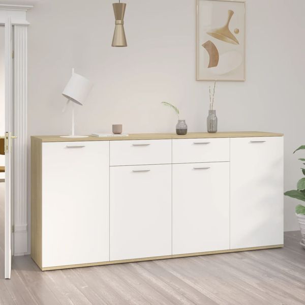 vidaXL Komoda biela a dub sonoma 160x36x75 cm drevotrieska