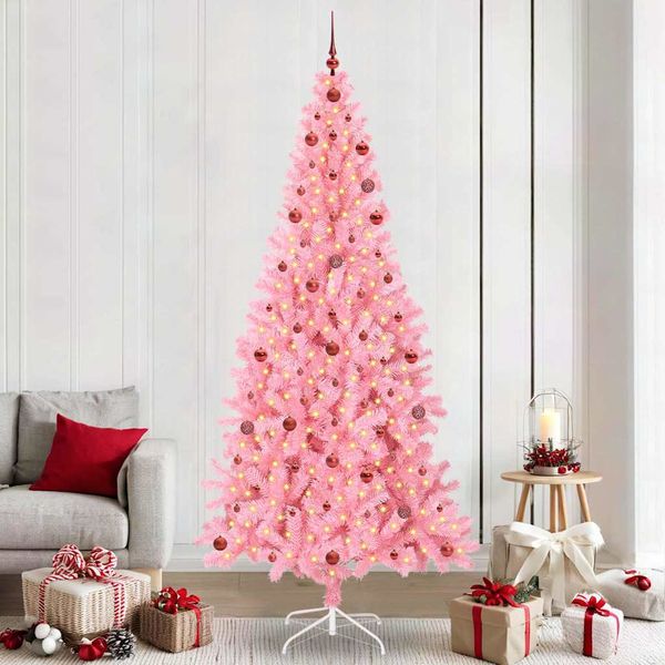 vidaXL Vianočný stromček s 300 LED-i so stojanom Ružová 240 cm PVC