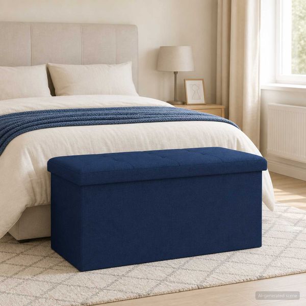 vidaXL Skladacia úložná lavička Modrá 180 kg 80 L 77 x 38 x 38 cm Ľan