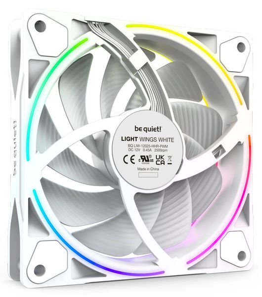 Be quiet! / ventilátor Light Wings White / 120mm / PWM / high speed / 3-kus / biela Ventilátor, 120mm, Rifle ložisko, 4pin PWM, 31dBA, ARGB podsvietenie, high-speed, biela, 3ks
