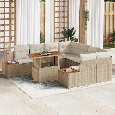 vidaXL Záhradný jedálenský set s vankúšom 9 pcs Béžová a krémová