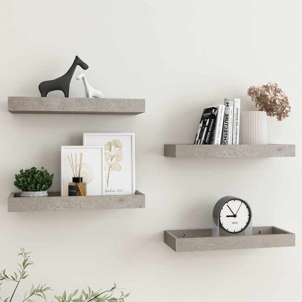 vidaXL Terasové nástenné police 4 ks betónovosivé 40x15x4 cm MDF