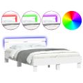 vidaXL Posteľný rám s čelom a LED biely 135x190 cm