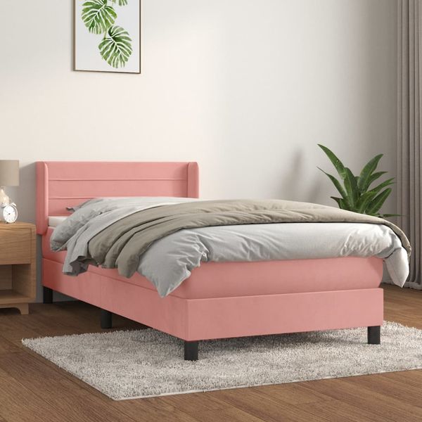 vidaXL Posteľný rám boxsping s matracom ružový 80x200 cm zamat