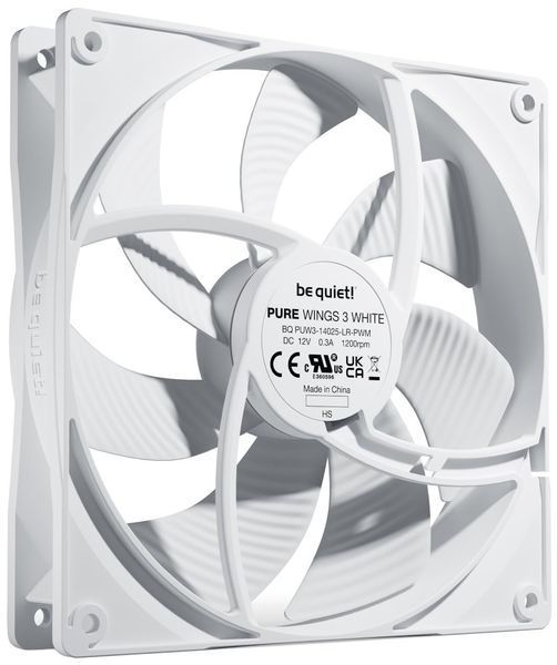 Be quiet! / ventilátor Pure Wings 3 / 140mm / PWM / 4-pin / 21,9dBA / biely Ventilátor, 140mm, Rifle ložisko, 4pin PWM, 21,9dBA, výška 25mm, biely