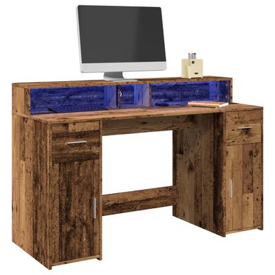 vidaXL Stôl s LED svetlami staré drveo 140x55x91 cm kompozitné drevo