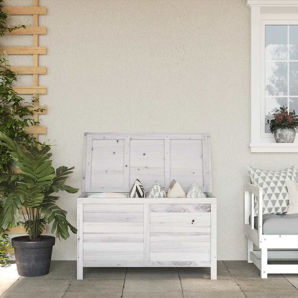 vidaXL Záhradný úložný box biely 99x49,5x58,5 cm masívne jedľové drevo