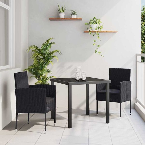 vidaXL Záhradný jedálenský set s vankúšom 3 pcs Čierna polyratan