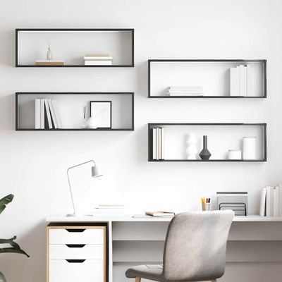 vidaXL Nástenné police 4ks, lesklé sivé 80x15x26,5cm, kompozitné drevo