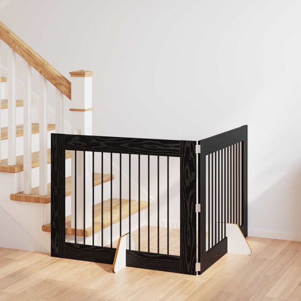 vidaXL Brána pre psov so stojanmi 2 pcs Čierny dub 100 x 80 cm