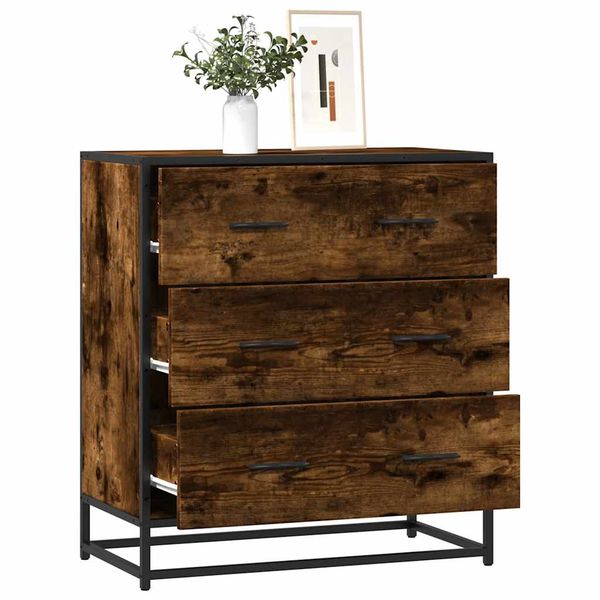 vidaXL Komoda dymový dub 68x35x76 cm kompozitné drevo a kov