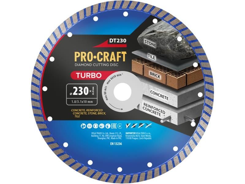Diamantový rezný kotúč 230 mm PROCRAFT DT230 Turbo