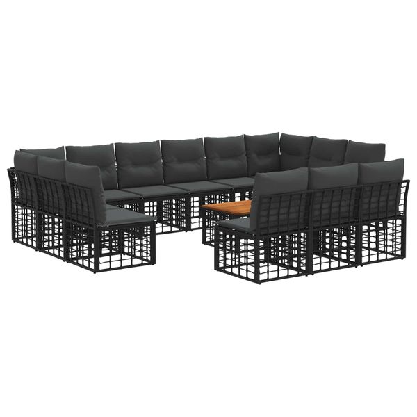vidaXL Záhradná súprava gaučov 14 pcs Čierna a tmavošedá Polyester
