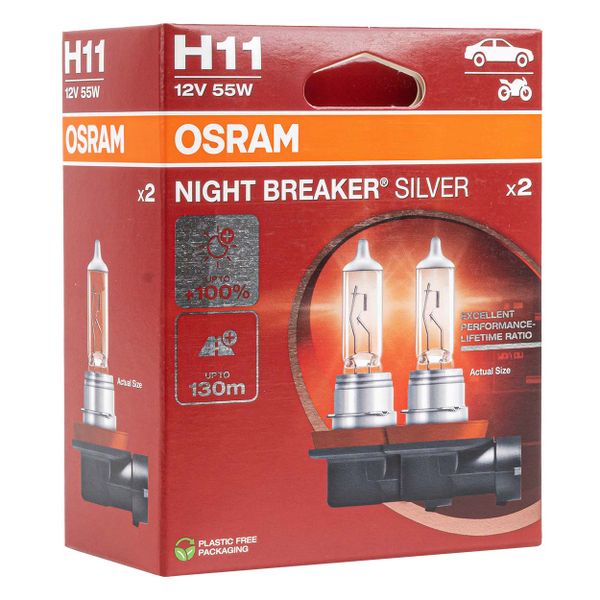 Halogénová žiarovka Osram H11 12V 55W PGJ19-2 NIGHT BREAKER SILVER+100% / 2ks