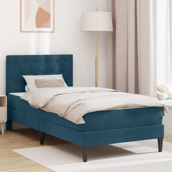 vidaXL Rám postele s matracom s čelnou doskou Modrá 100 x 200 cm Zamat