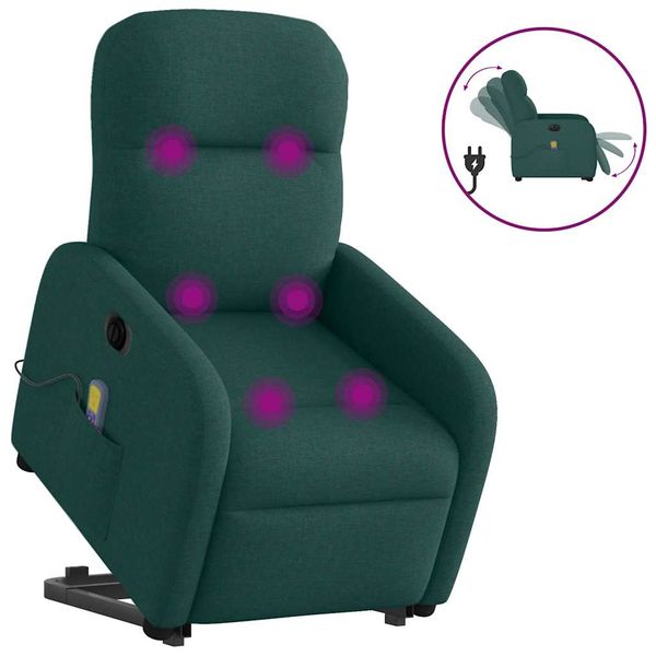 vidaXL Zdvíhacie sklápacie elektrické masážne kreslo tmavozelené látka