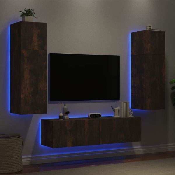 vidaXL 6-dielne TV nástenné skrinky s LED dymový dub kompozitné drevo